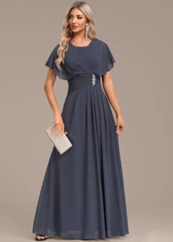 Navy Zipper Short Sleeve Round Neck Maxi Dress -Modlily Shop 340105 P 16934804614853