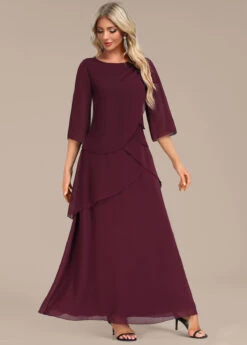 Wine Red Breathable A Line Maxi Dress