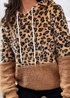 Dark Camel Patchwork Leopard Long Sleeve Hoodie -Modlily Shop 340113 P 1692756267194
