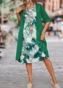 Green Two Piece Ink Painting Print Dress And Cardigan 11 Green Two Piece Ink Painting Print Dress And Cardigan -Modlily Shop 340215 P 16933725835223