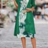 Green Two Piece Ink Painting Print Dress And Cardigan -Modlily Shop 340215 P 16933725835850