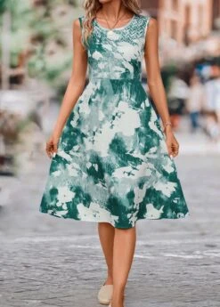 Green Two Piece Ink Painting Print Dress And Cardigan 10 Green Two Piece Ink Painting Print Dress And Cardigan -Modlily Shop 340215 P 16933725839612