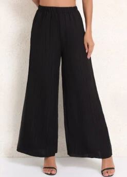 Black Ruched Elastic Waist High Waisted Pants -Modlily Shop 340223 P 16935649150313