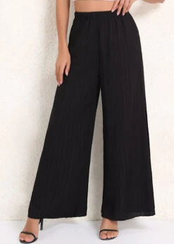 Black Ruched Elastic Waist High Waisted Pants -Modlily Shop 340223 P 16935649150674