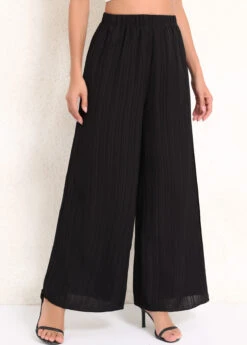 Black Ruched Elastic Waist High Waisted Pants -Modlily Shop 340223 P 16935649154452