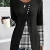 Black Patchwork Plaid Long Sleeve T Shirt -Modlily Shop 340242 P 1692612621563