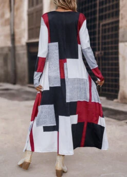 Multi Color Pocket Geometric Print Maxi Dress -Modlily Shop 340316 P 16933725010071