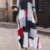 Multi Color Pocket Geometric Print Maxi Dress -Modlily Shop 340316 P 16933725011630