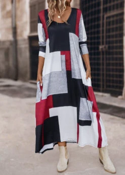 Multi Color Pocket Geometric Print Maxi Dress -Modlily Shop 340316 P 16933725018843