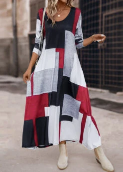 Multi Color Pocket Geometric Print Maxi Dress -Modlily Shop 340316 P 16933725018945