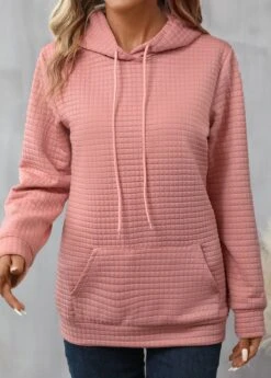 Dusty Pink Pocket Long Sleeve Hoodie -Modlily Shop 340359 P 16929592882684