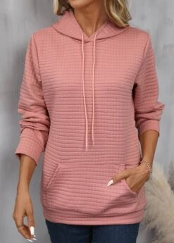 Dusty Pink Pocket Long Sleeve Hoodie -Modlily Shop 340359 P 16929592882795