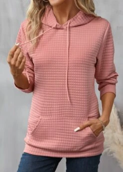 Dusty Pink Pocket Long Sleeve Hoodie -Modlily Shop 340359 P 16929592888773