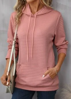 Dusty Pink Pocket Long Sleeve Hoodie -Modlily Shop 340359 P 16929592889922
