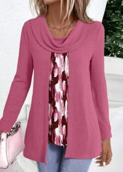 Hot Pink Patchwork Long Sleeve T Shirt