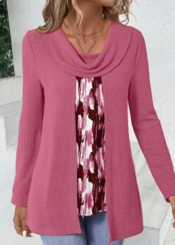 Hot Pink Patchwork Long Sleeve T Shirt -Modlily Shop 340383 P 1693897846875