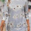 Grey Patchwork Floral Print Long Sleeve Sweatshirt