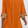 Orange Patchwork Plaid Long Sleeve T Shirt