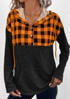 Patchwork Black Pocket Long Sleeve Hoodie