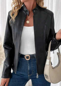 Black Pocket Long Sleeve High Neck Coat -Modlily Shop 340551 P 16934784571890