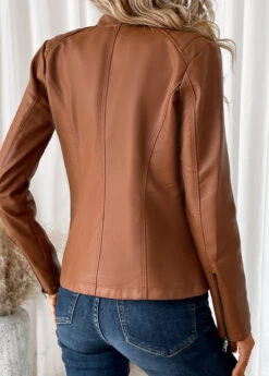 Dark Camel Pocket Long Sleeve High Neck Coat -Modlily Shop 340552 P 16934784468091