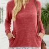 Brick Red Lace Long Sleeve T Shirt 1 Brick Red Lace Long Sleeve T Shirt -Modlily Shop 340841 P 1692860580730