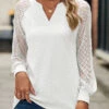 White Lace Long Sleeve Split Neck T Shirt -Modlily Shop 340843 P 1692860623631