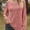 Dusty Pink Button Long Sleeve Round Neck T Shirt -Modlily Shop 340853 P 1692940175641