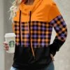 Orange Patchwork Plaid Long Sleeve Cowl Neck Sweatshirt 2 Orange Patchwork Plaid Long Sleeve Cowl Neck Sweatshirt -Modlily Shop 340881 P 1692351155256