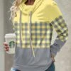Light Yellow Patchwork Plaid Long Sleeve Sweatshirt -Modlily Shop 340952 P 1692612596520