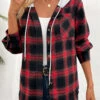 Red Patchwork Plaid Long Sleeve Hooded Coat -Modlily Shop 341039 P 16933954056620