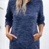 Blue Pocket Long Sleeve High Neck Sweatshirt -Modlily Shop 341040 P 16933944661930