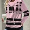 Pink Patchwork Plaid Long Sleeve Cowl Neck Sweatshirt -Modlily Shop 341205 P 1694053436626
