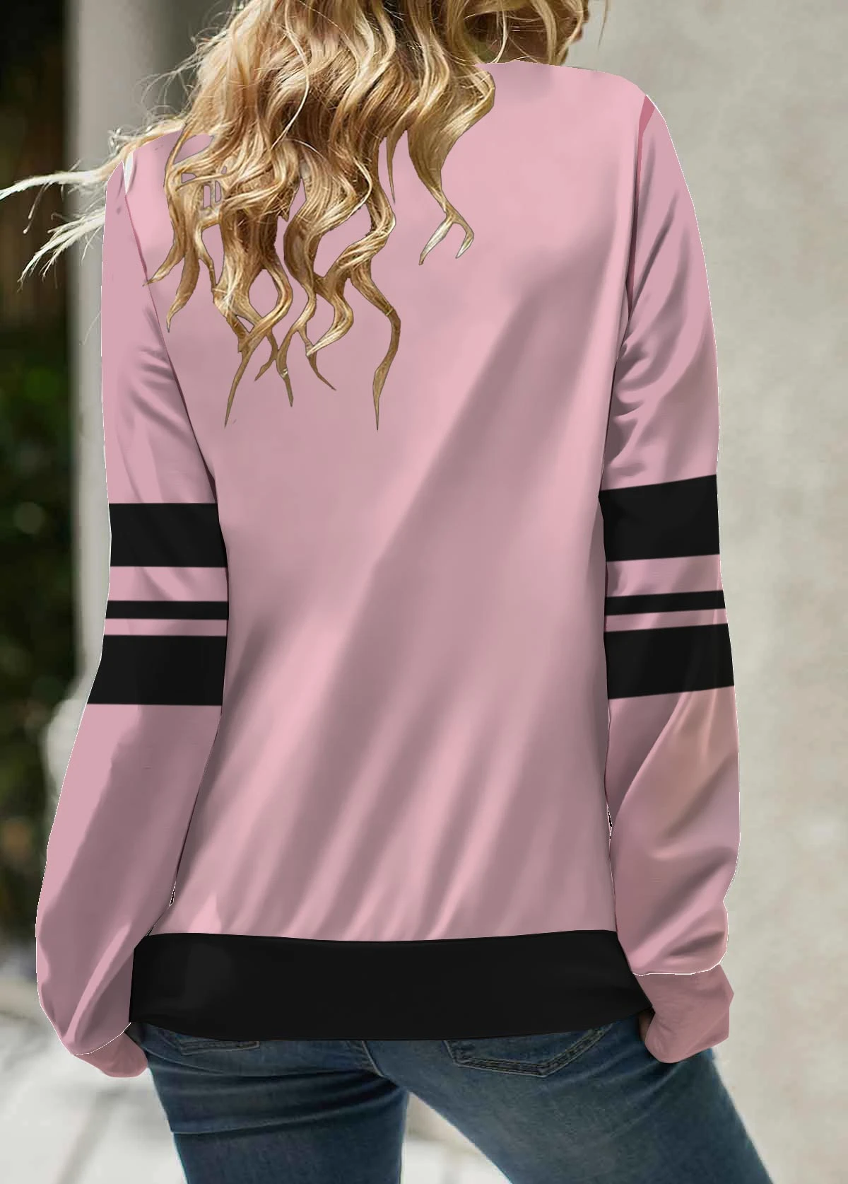 Pink Patchwork Plaid Long Sleeve Cowl Neck Sweatshirt 4 Pink Patchwork Plaid Long Sleeve Cowl Neck Sweatshirt - Image 2