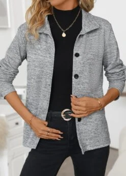 Light Grey Pocket Long Sleeve Turn Down Collar Coat -Modlily Shop 341254 P 16945158862072