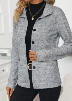 Light Grey Pocket Long Sleeve Turn Down Collar Coat -Modlily Shop 341254 P 16945158862453