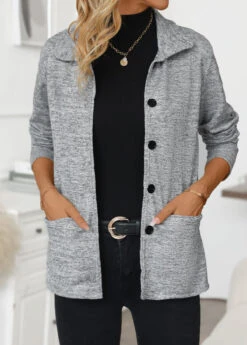Light Grey Pocket Long Sleeve Turn Down Collar Coat -Modlily Shop 341254 P 16945158867010