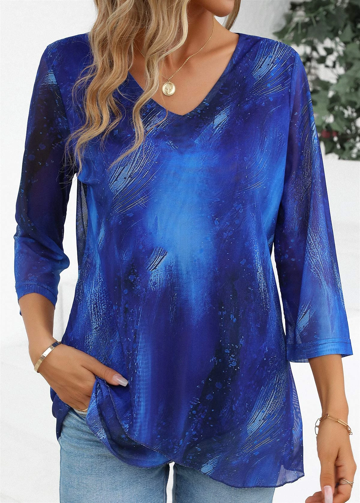 Sky Blue Cross Hem Graffiti Print T Shirt 5 Sky Blue Cross Hem Graffiti Print T Shirt - Image 3