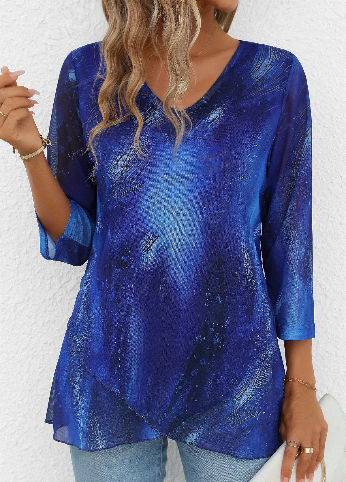 Sky Blue Cross Hem Graffiti Print T Shirt 3 Sky Blue Cross Hem Graffiti Print T Shirt