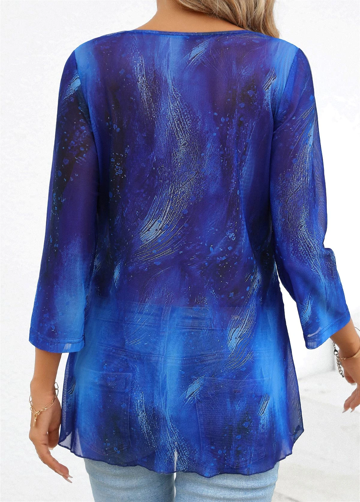 Sky Blue Cross Hem Graffiti Print T Shirt 4 Sky Blue Cross Hem Graffiti Print T Shirt - Image 2