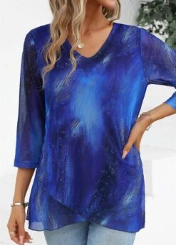 Sky Blue Cross Hem Graffiti Print T Shirt 11 Sky Blue Cross Hem Graffiti Print T Shirt -Modlily Shop 341255 P 16946875529932