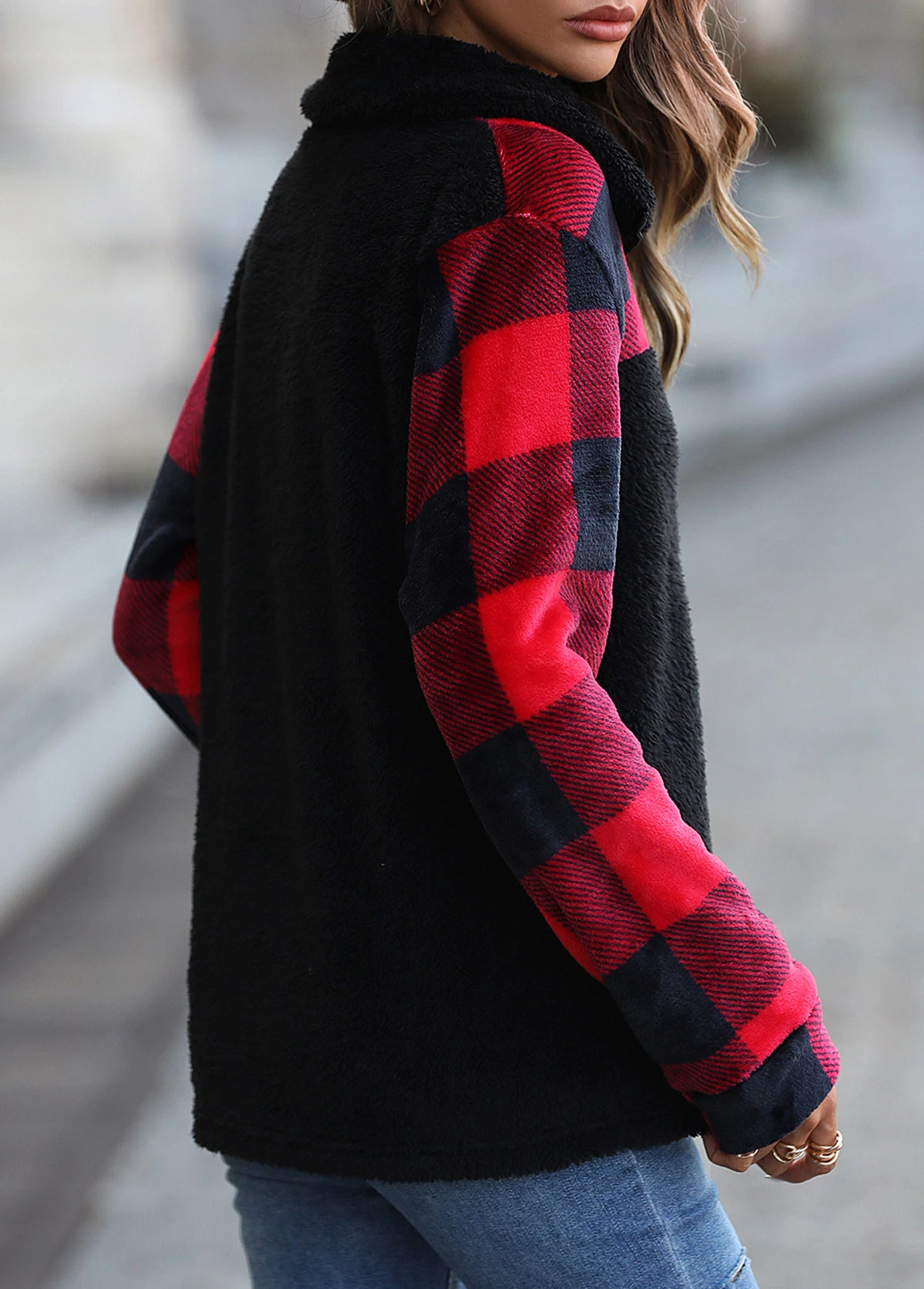 Black Pocket Plaid Long Sleeve Hoodie 4 Black Pocket Plaid Long Sleeve Hoodie - Image 2