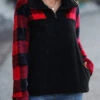 Black Pocket Plaid Long Sleeve Hoodie