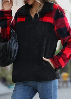Black Pocket Plaid Long Sleeve Hoodie 9 Black Pocket Plaid Long Sleeve Hoodie -Modlily Shop 341275 P 1692869742872