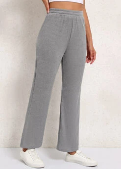 Elastic Waist High Waisted Grey Pants -Modlily Shop 341321 P 16935649132002