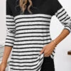 Black Patchwork Striped Long Sleeve High Neck T Shirt -Modlily Shop 341441 P 16945158449390
