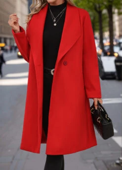 Red Button Long Sleeve Lapel Coat -Modlily Shop 341464 P 16946886315194
