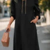 Black Pocket Long Sleeve Cowl Neck Shift Dress -Modlily Shop 341467 P 16946886218854
