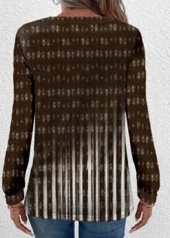 Dark Camel Button Ombre Long Sleeve T Shirt 6 Dark Camel Button Ombre Long Sleeve T Shirt -Modlily Shop 341504 P 1693217608898