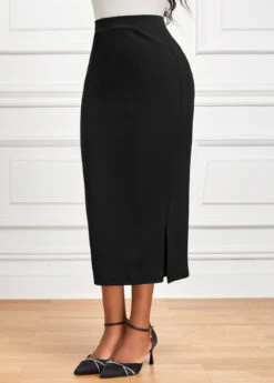 Black Side Split Elastic Waist Bodycon Skirt -Modlily Shop 341513 P 16956035138372